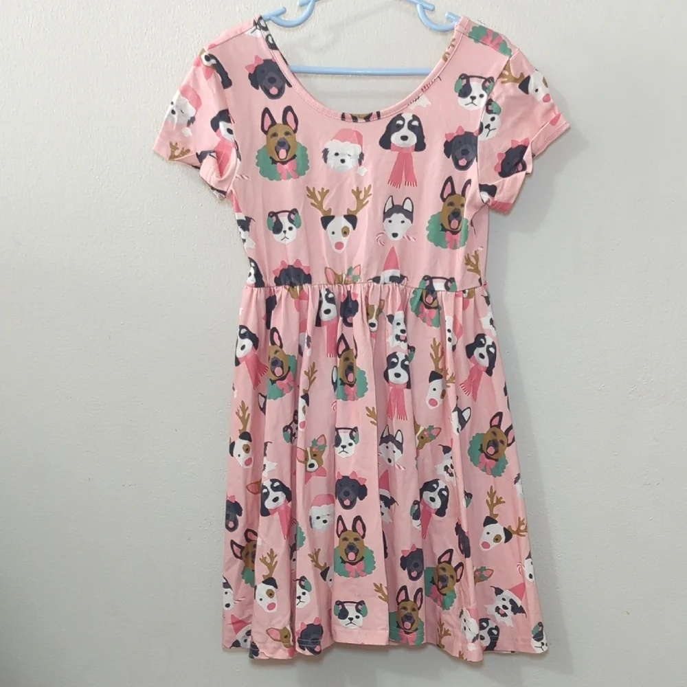 Taylor Joelle Puppy Dog Christmas Twirl Dress Pink Holiday Winter Girls Size 7